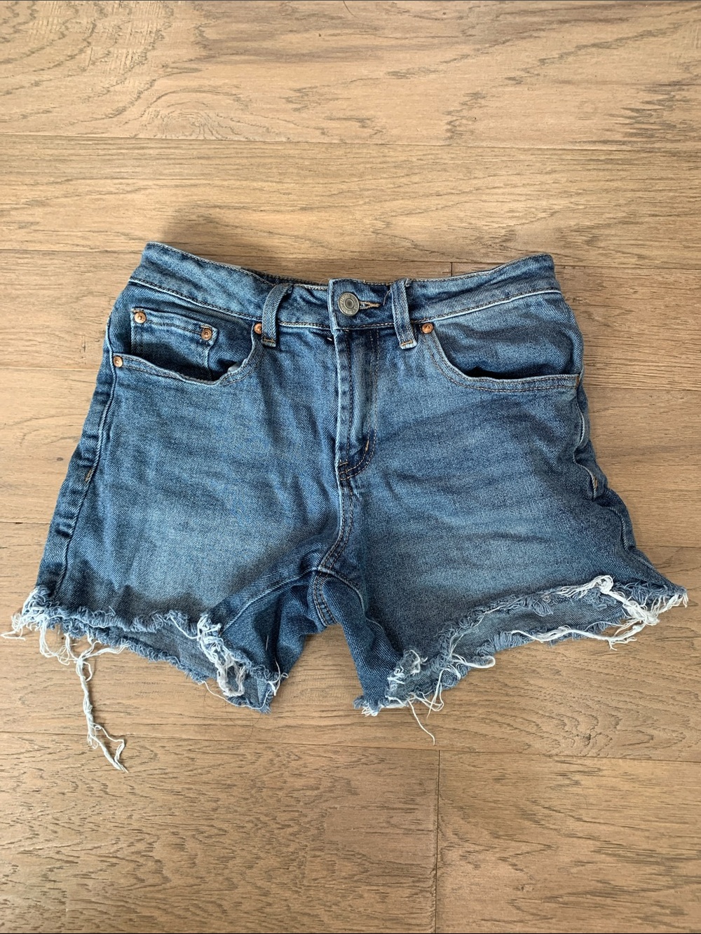 High-Rise Distressed Denim Women's Shorts - Blue